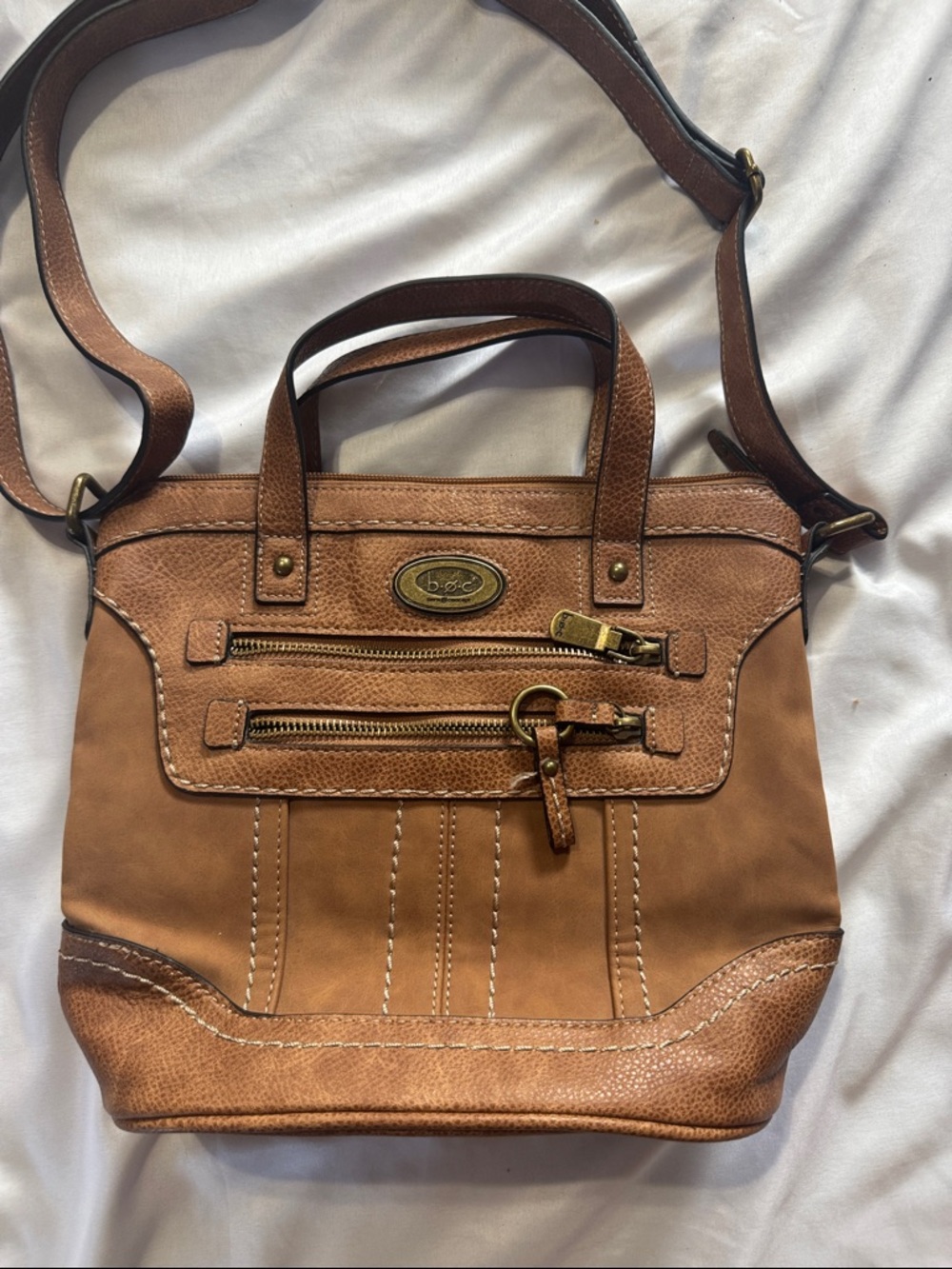 b.o.c. Tan & Brown Leather Crossbody Bag
